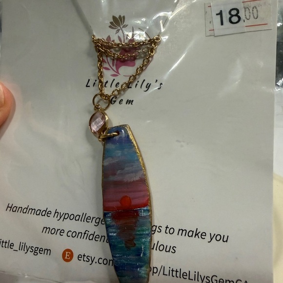 Handpainted Pendant Necklace, stainless steel - Picture 2 of 5